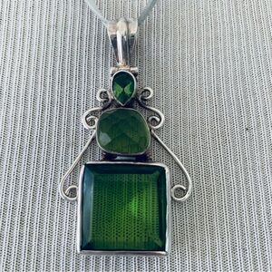 NWOT  Sterling Silver 925 Pendant with 3 green stones